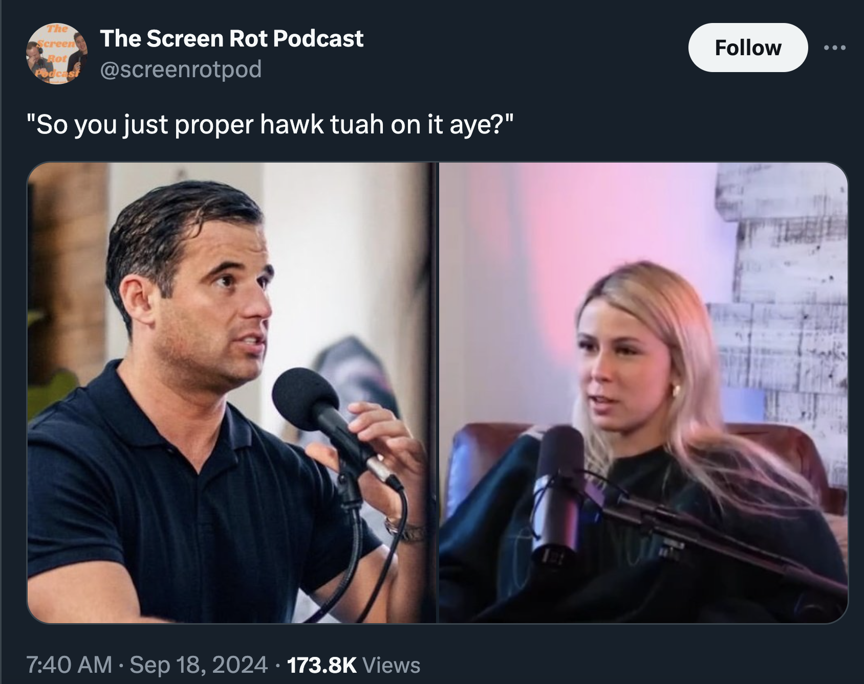 public speaking - The Screen Rot Podcast "So you just proper hawk tuah on it aye?" Views